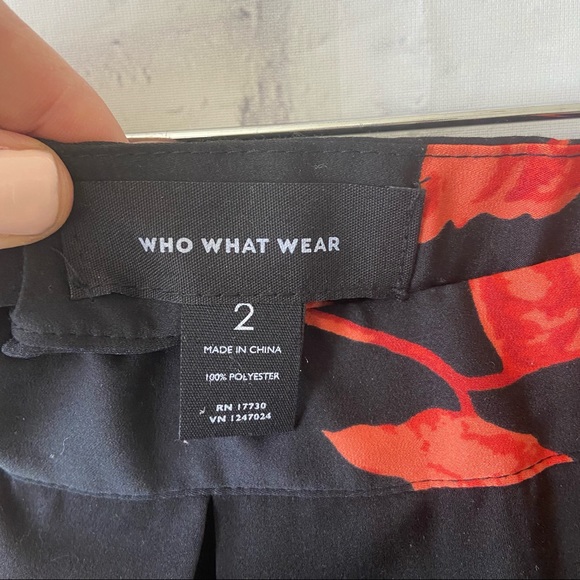 Who What Wear Black Silk Midi Skirt Red Pink Rose Floral Print Valentine - Picture 5 of 6